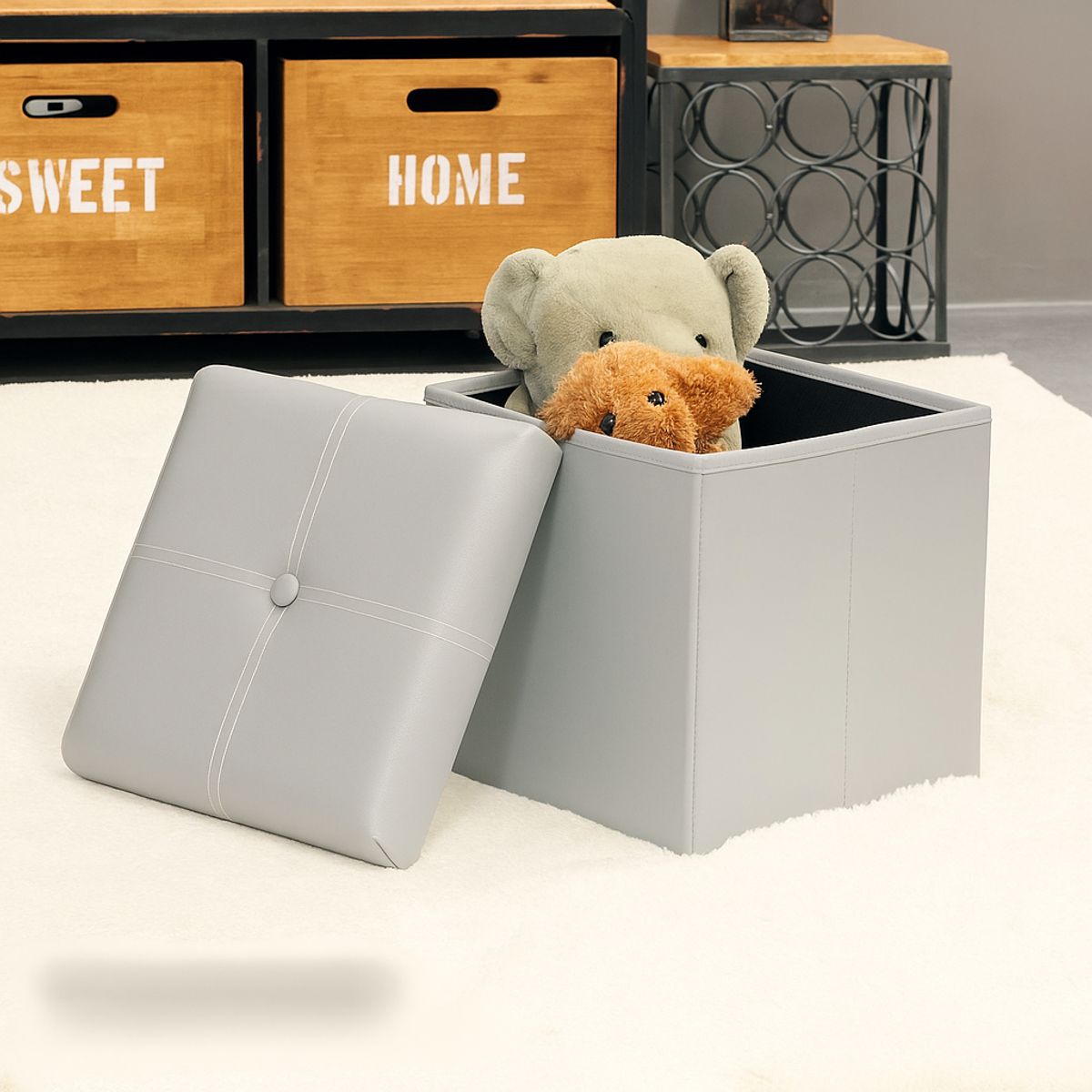 INSPIRA MARKET - Taburete Puff Baul reposapiés asiento acolchado 30x30 GRIS