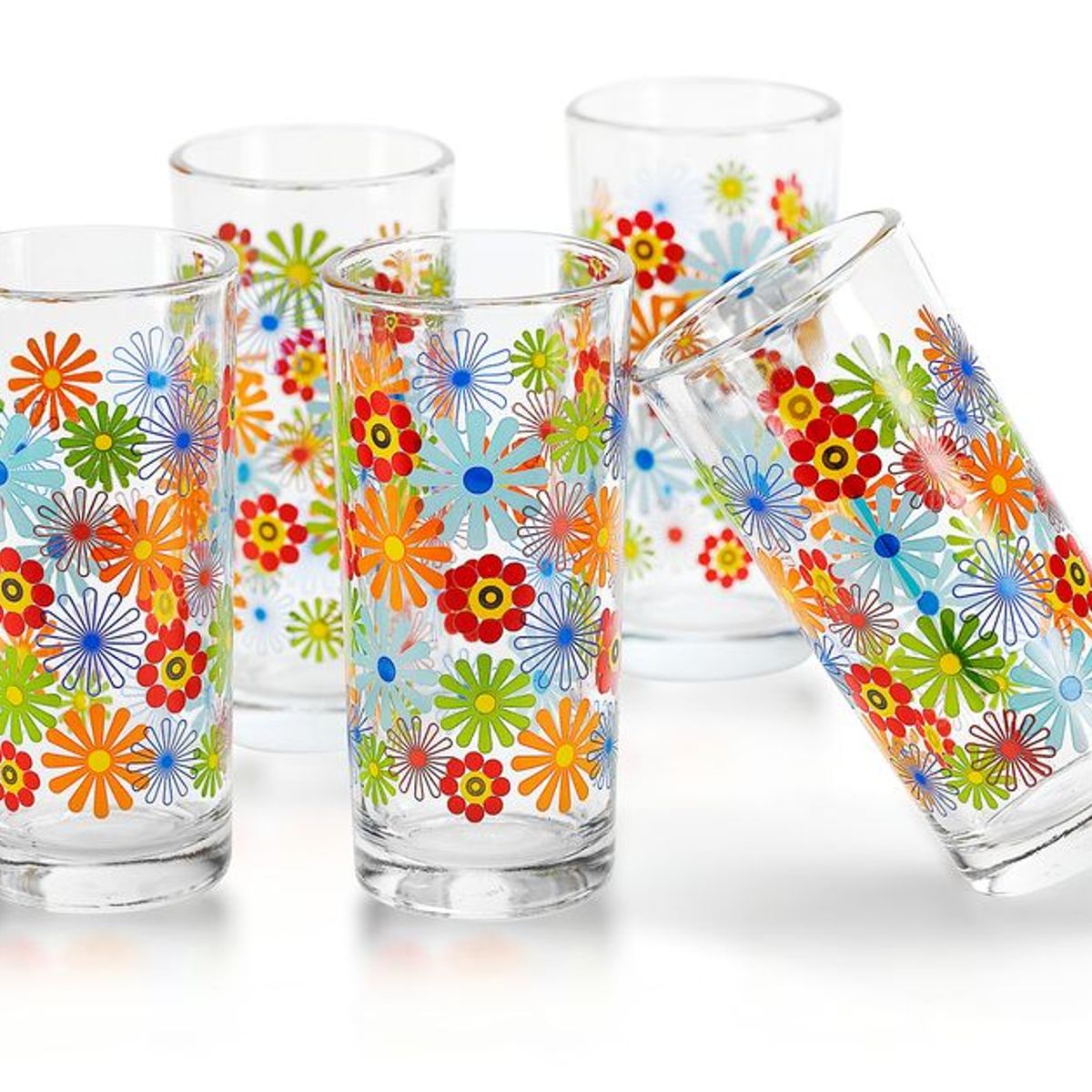 GENERICO - Set de 6 Vasos de Vidrio Diseño frutas o flores