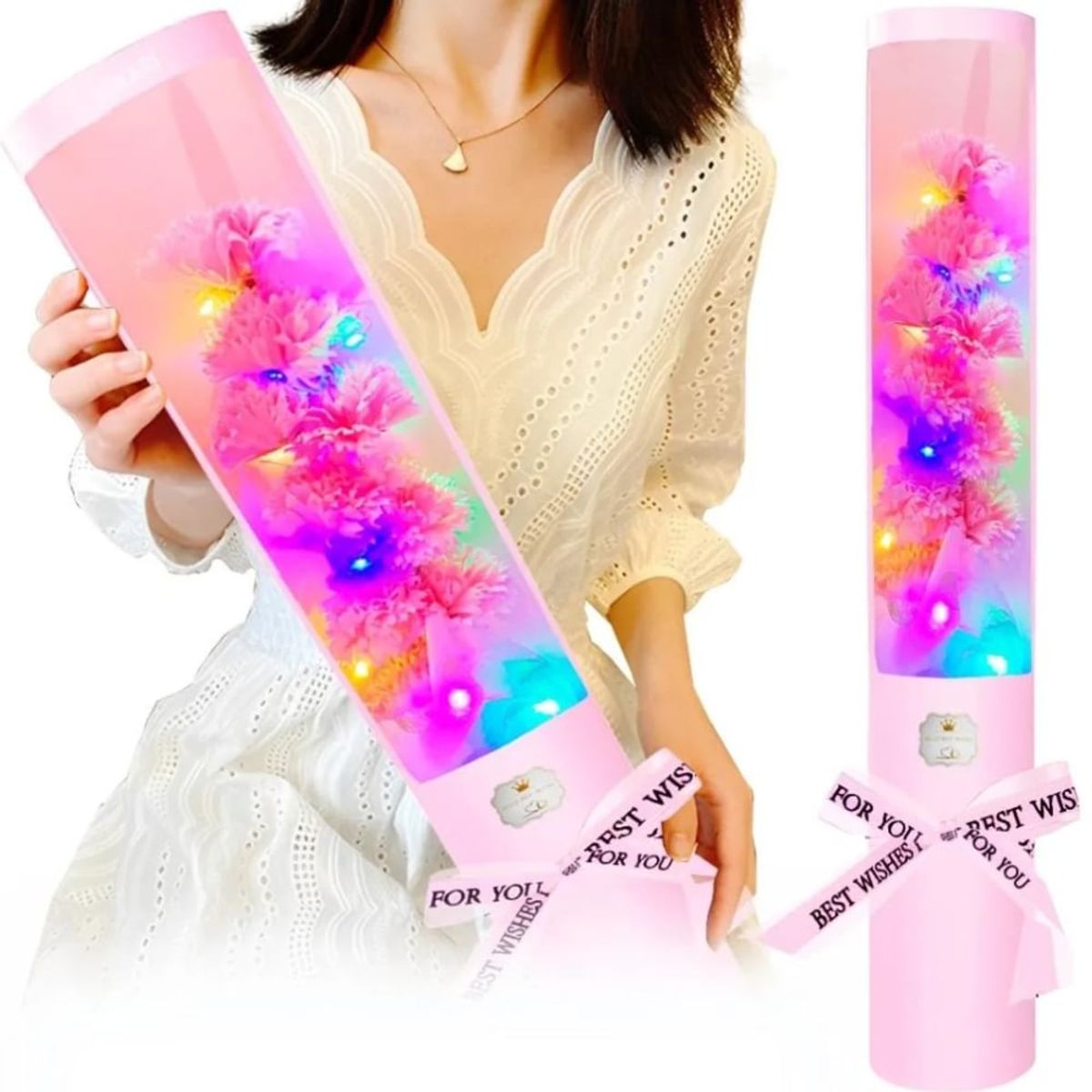 GENERICO - RAMO DE ROSAS ROSADAS CON LUCES LED - DIA DE LA MADRE