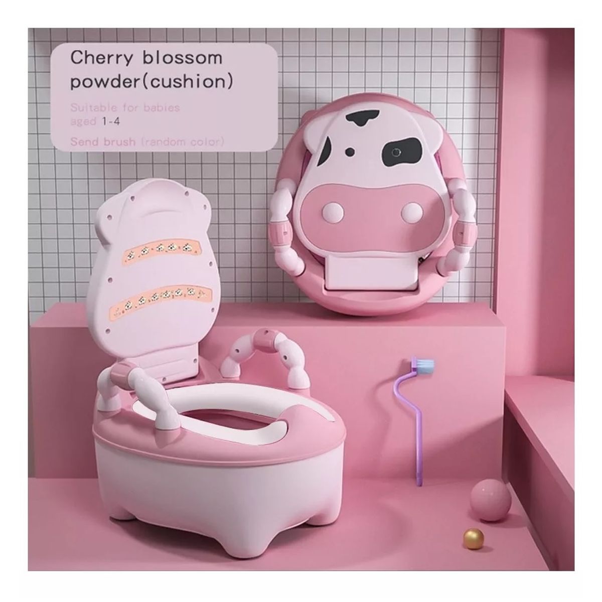 GENERICO - Bacín de Entrenamiento para Bebé Niñas Vaquita Rosado