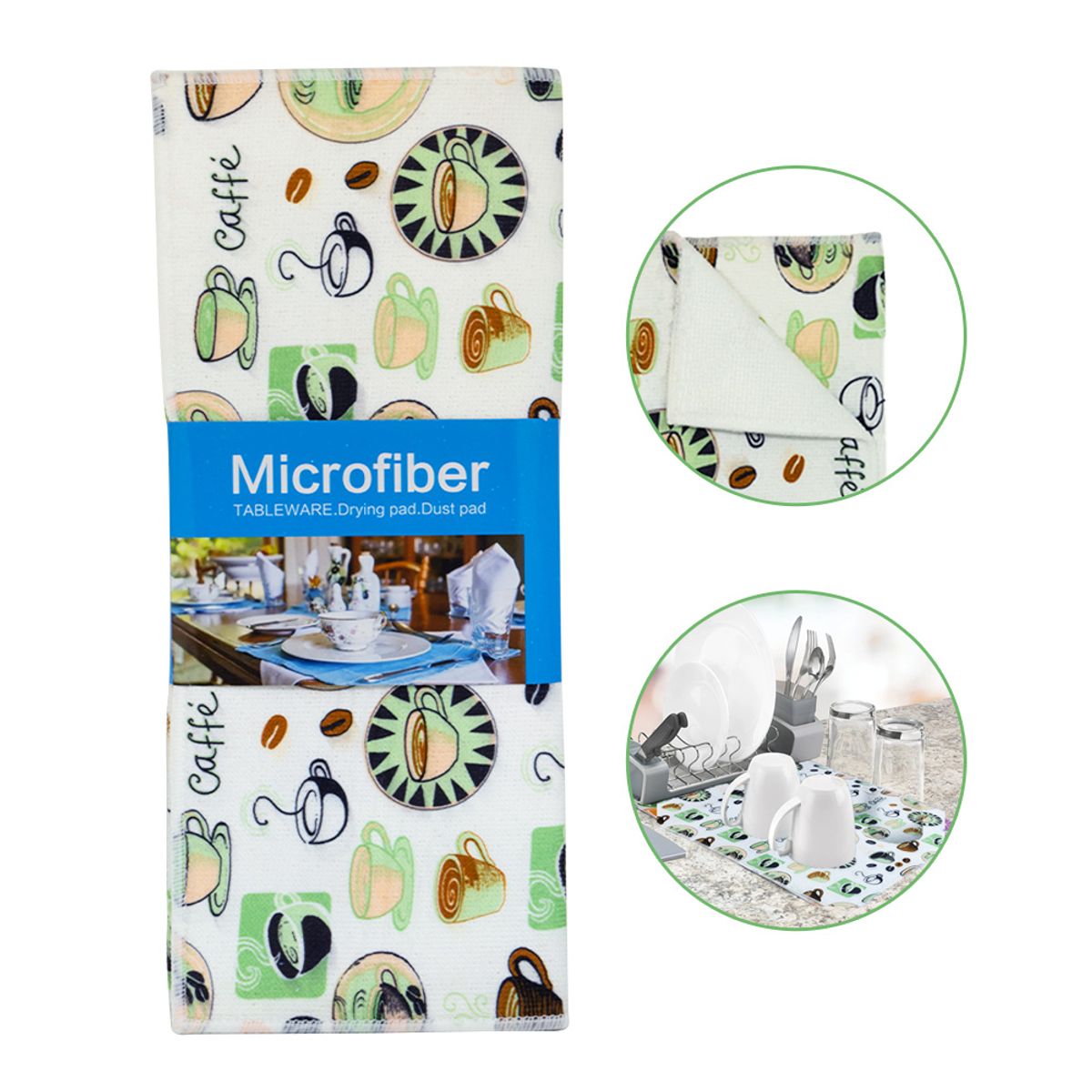 KELLER - Paño de Microfibra Absorbente para Vajillas Café Verde GP4