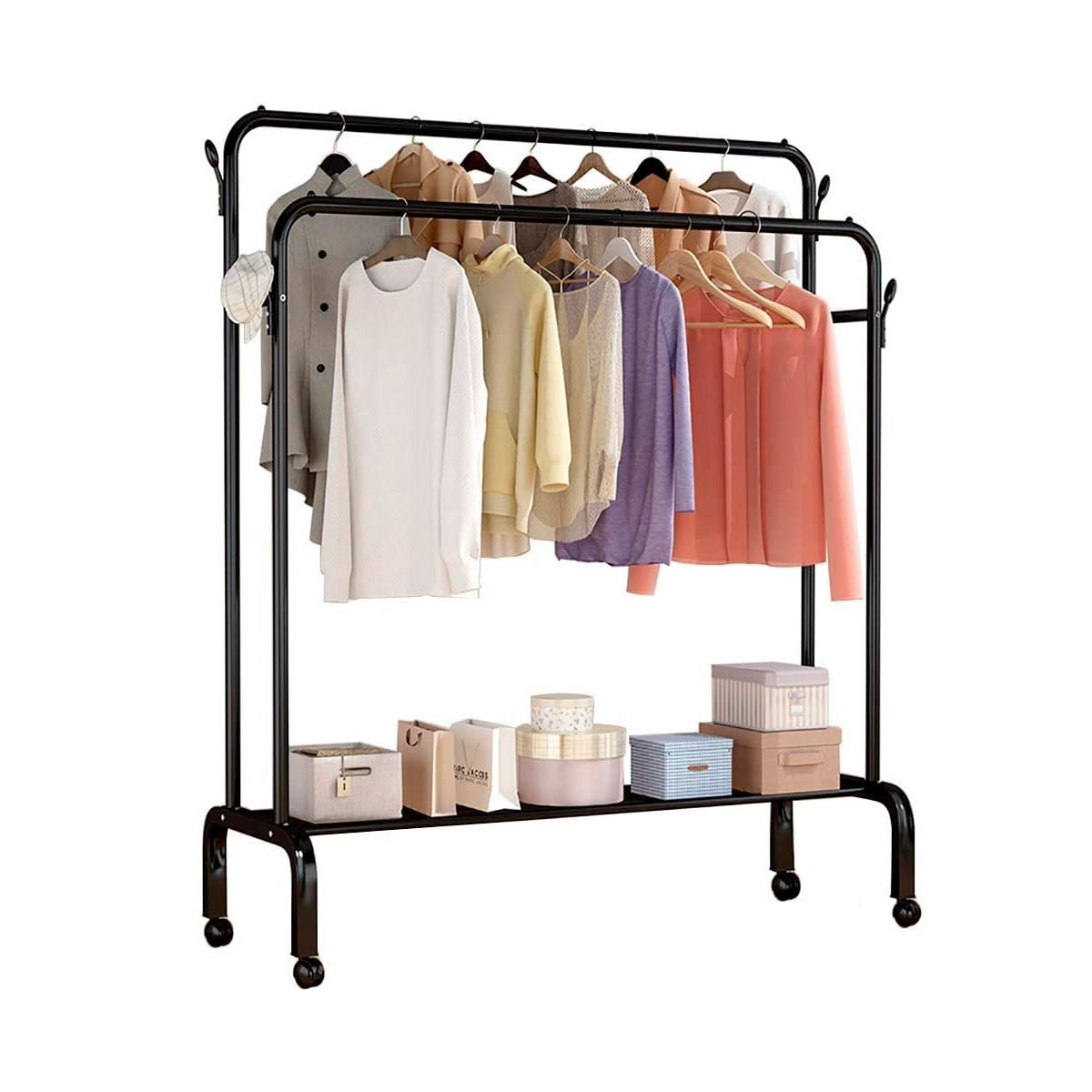 GRETAIL - Perchero Colgador Organizador Ropa Elegante Con Ruedas Premium Negro