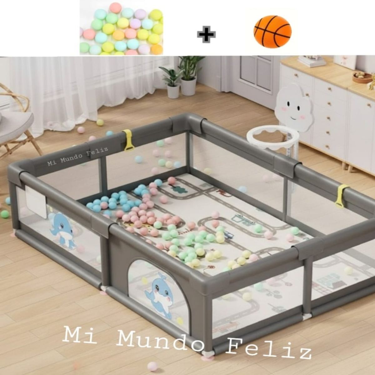 GENERICO - Corral para Bebe Niños  Portatil Plomo + Pelotitas