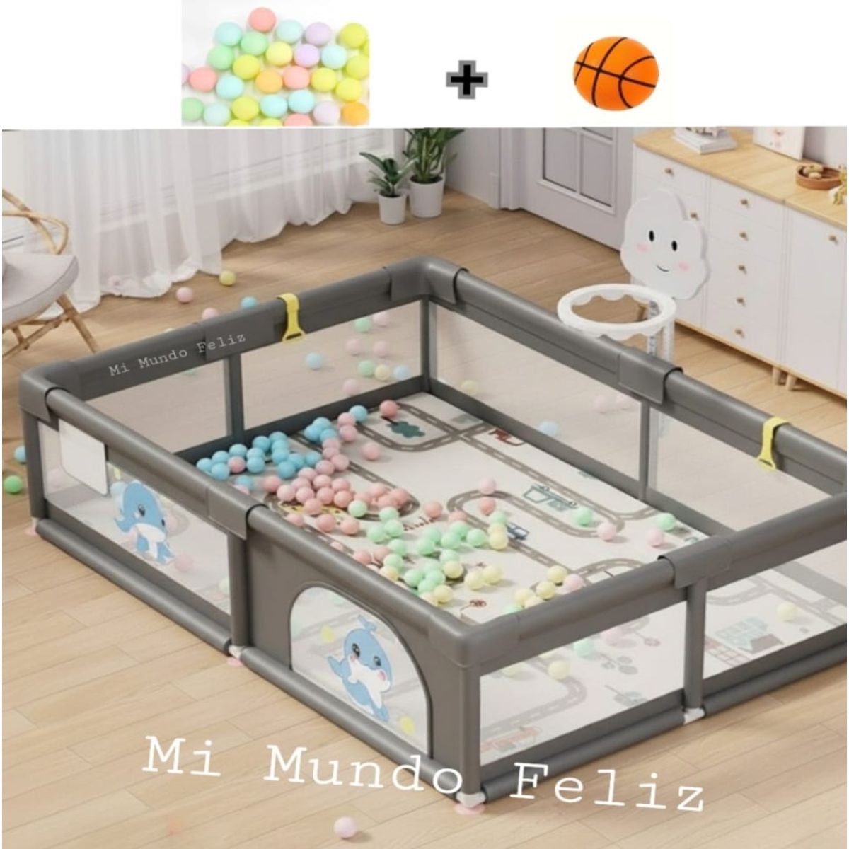 GENERICO - Corral para Bebe Niños  Portatil Plomo + Pelotitas