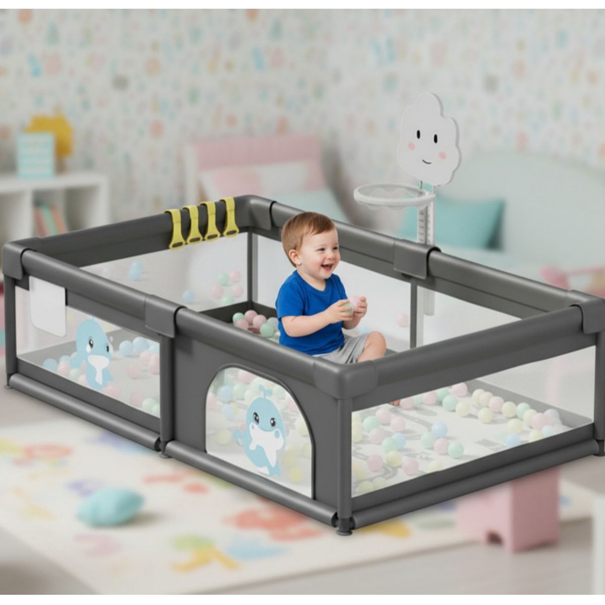 GENERICO - Corral para Bebe Niños  Portatil Plomo + Pelotitas