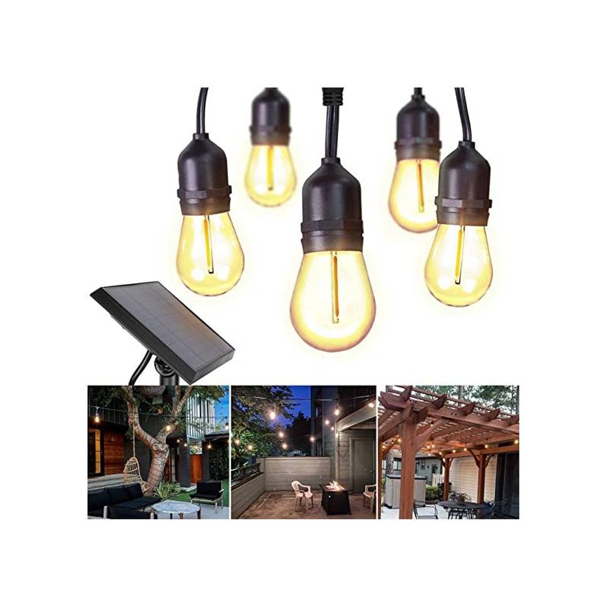 GENERICO - GUIRNALDA CON PANEL SOLAR  10 MT CABLE + 20 FOCOS LUZ CALIDA