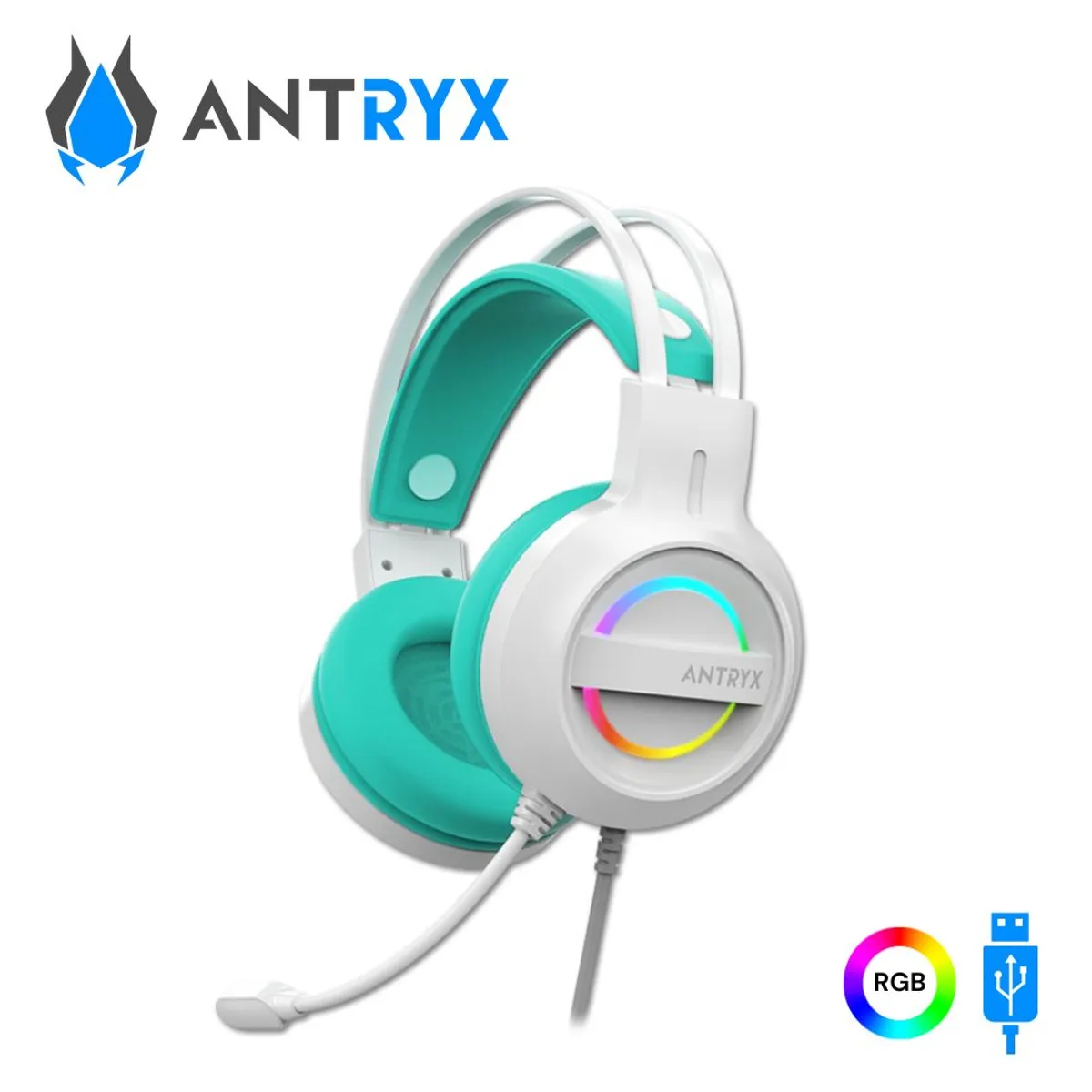 ANTRYX - Audifono Gamer Antryx IRIS W On-Ear con Microfono USB Turquesa