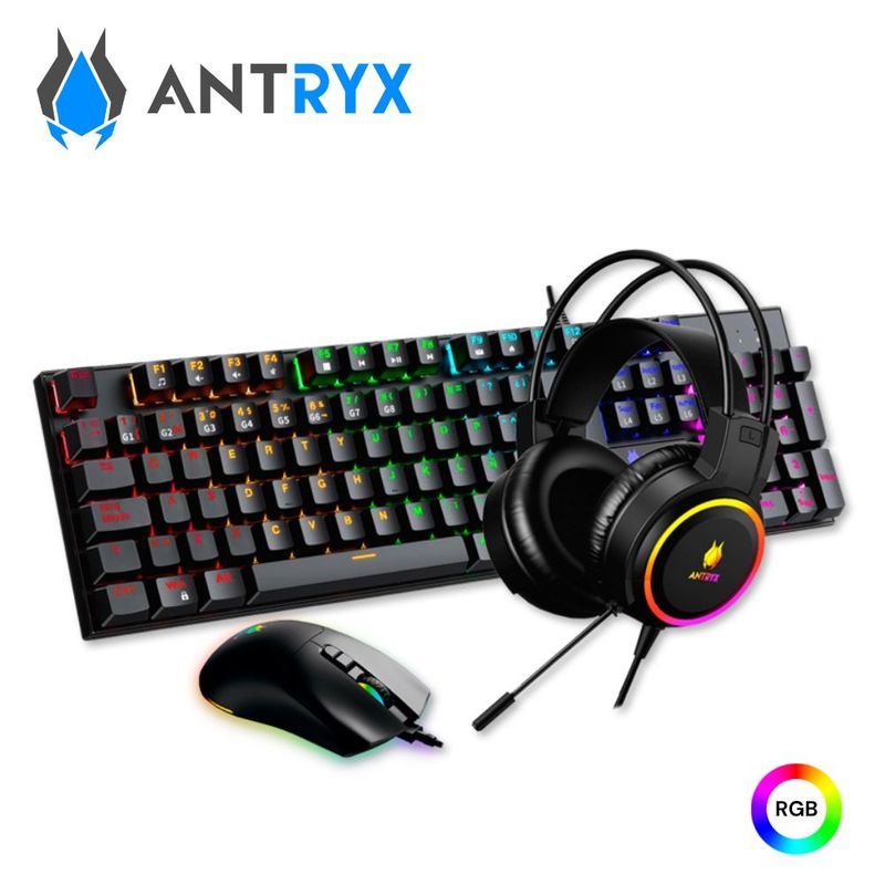 ANTRYX - Kit Gaming Antryx Audífono Teclado Mouse GC-3100 X3 Black Blue Switch