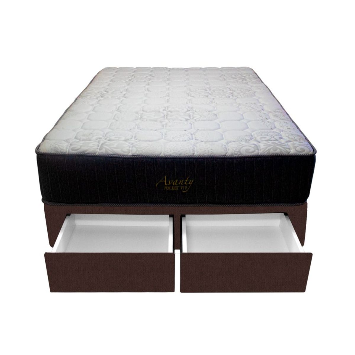 BARAKA HOME - Cama Pocket Vip + 2 Cajones 2 Plz + 2 almohadas - Chocolate