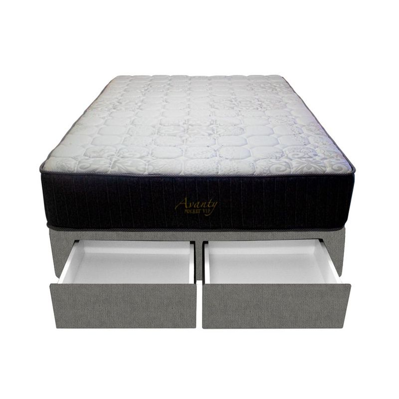 BARAKA HOME - Cama Pocket Vip + 2 Cajones 2 Plz + 2 almohadas - Gris Oscuro