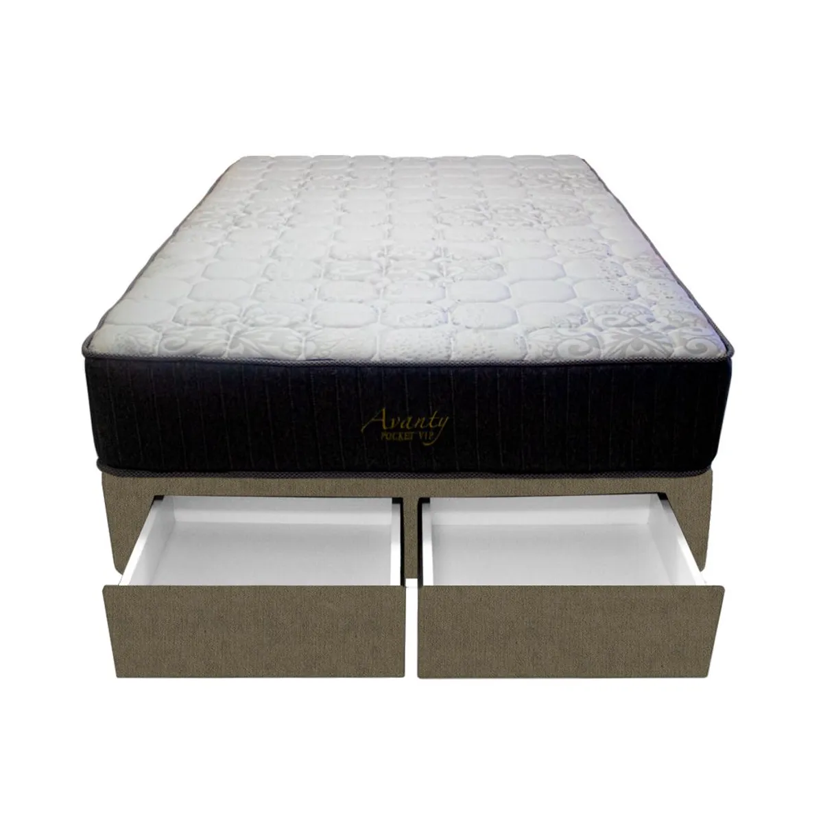 BARAKA HOME - Cama Pocket Vip + 2 Cajones 2 Plz + 2 almohadas - Beige Oscuro