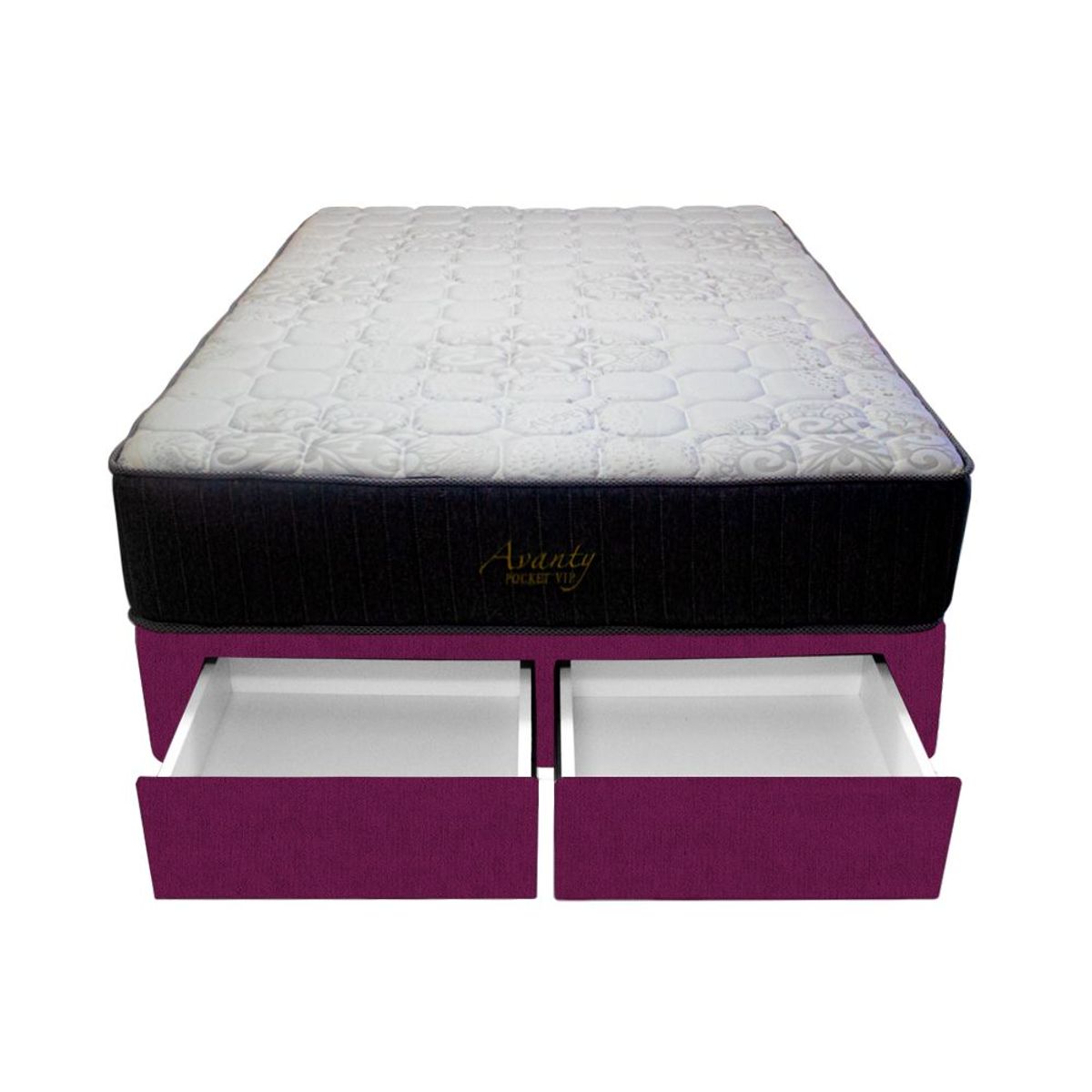 BARAKA HOME - Cama Pocket Vip + 2 Cajones 2 Plz + 2 almohadas - Purpura
