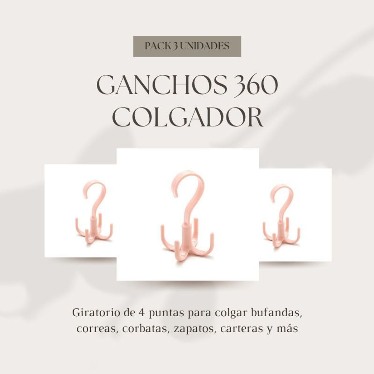 GENERICO - Pack de 3 unds. Ganchos 360º colgador rosado