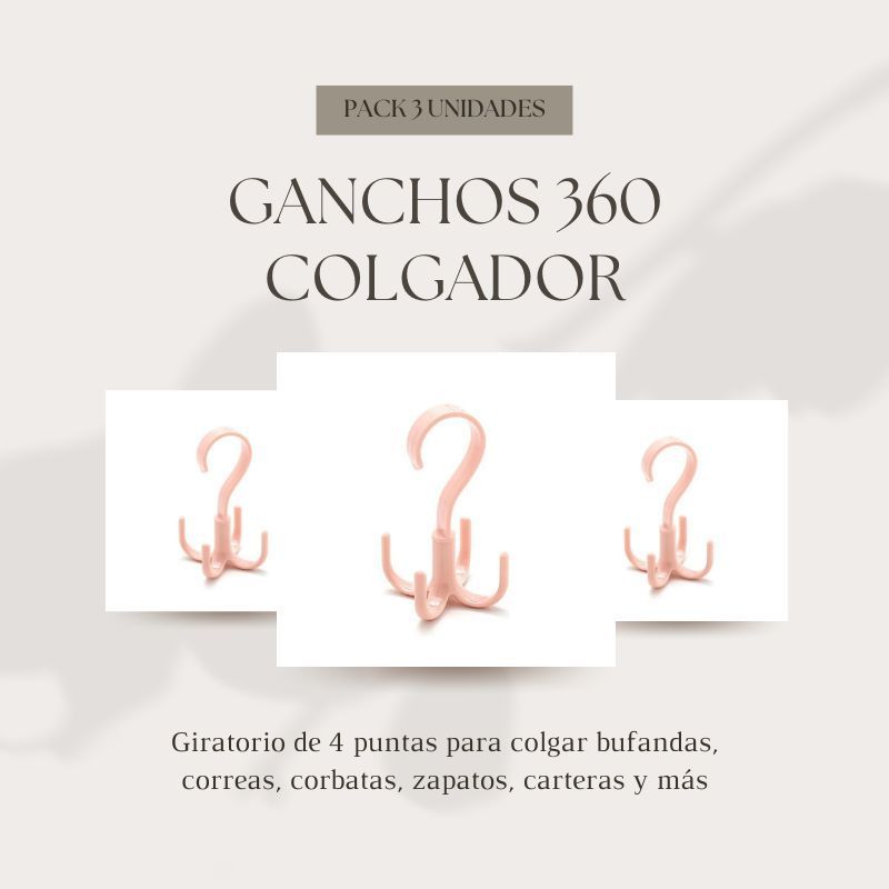 GENERICO - Pack de 3 unds. Ganchos 360º colgador rosado
