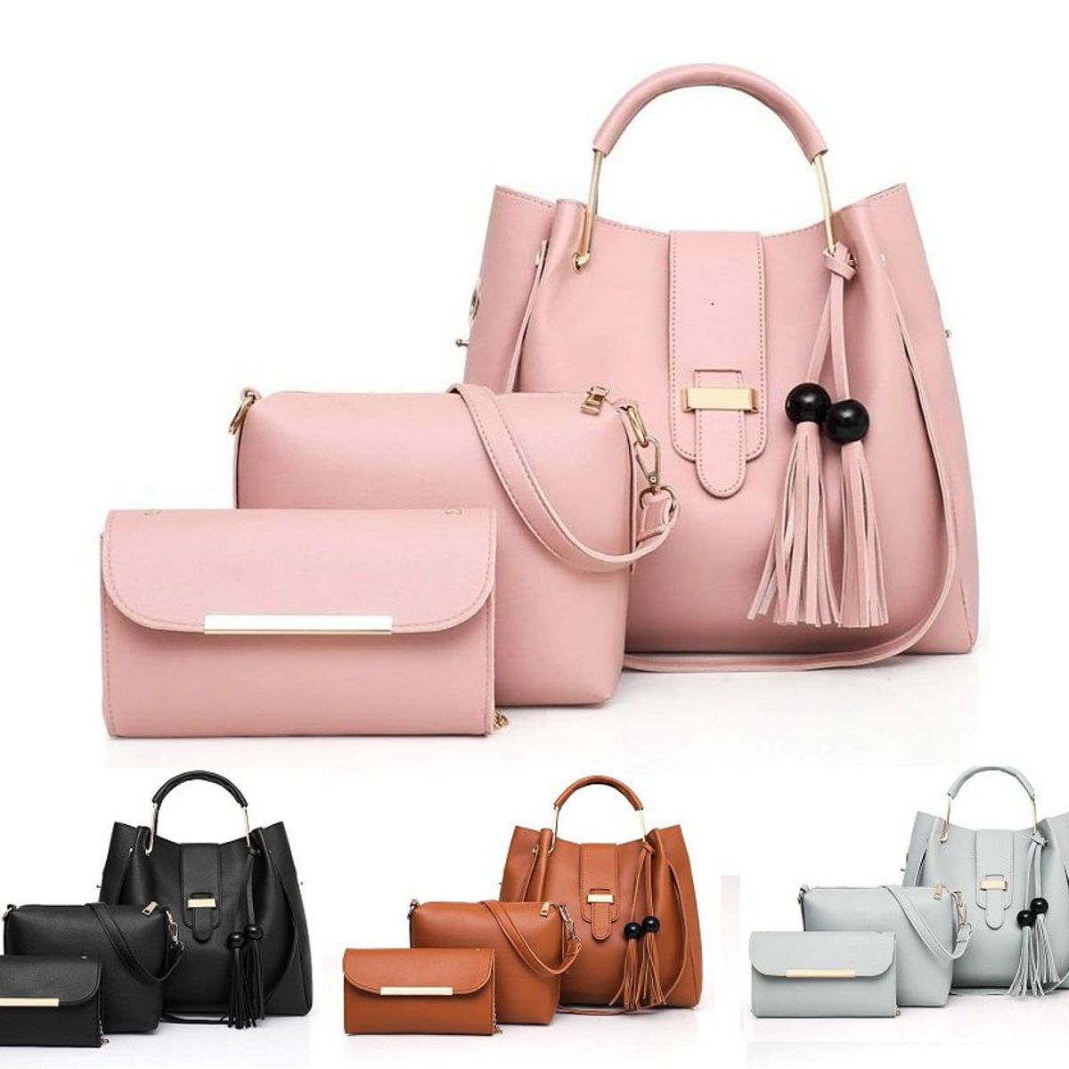 GENERICO - Juego de 3 piezas bolso de mano y hombro y cartera con cadena