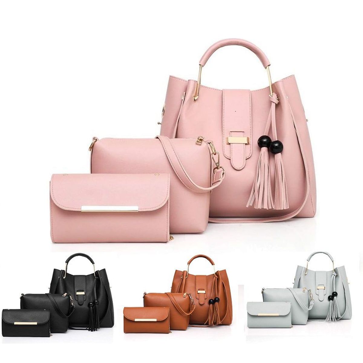 GENERICO - Juego de 3 piezas bolso de mano y hombro y cartera con cadena