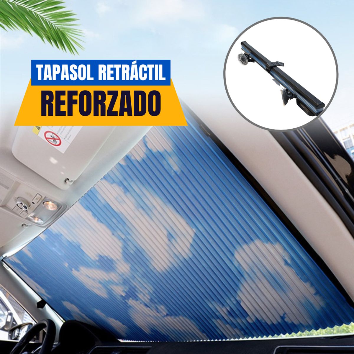 CARJOLLITY - Tapasol retráctil reforzado PREMIUM color celeste auto