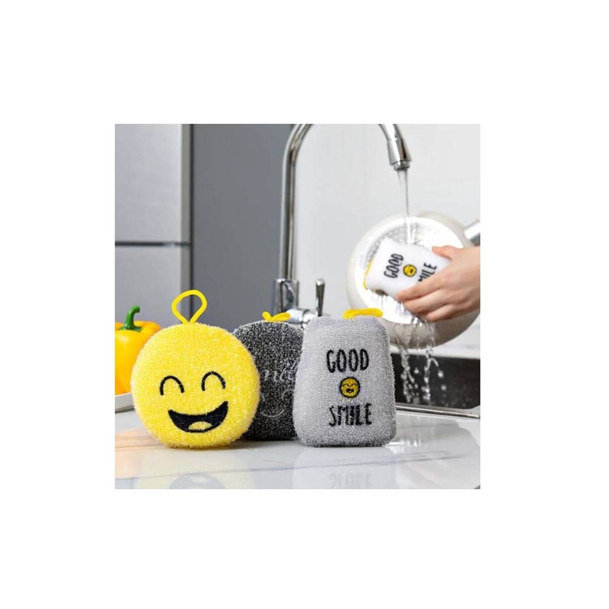 GENERICO - Esponja de Limpieza Diseño Emoticon Cocina Baño x4