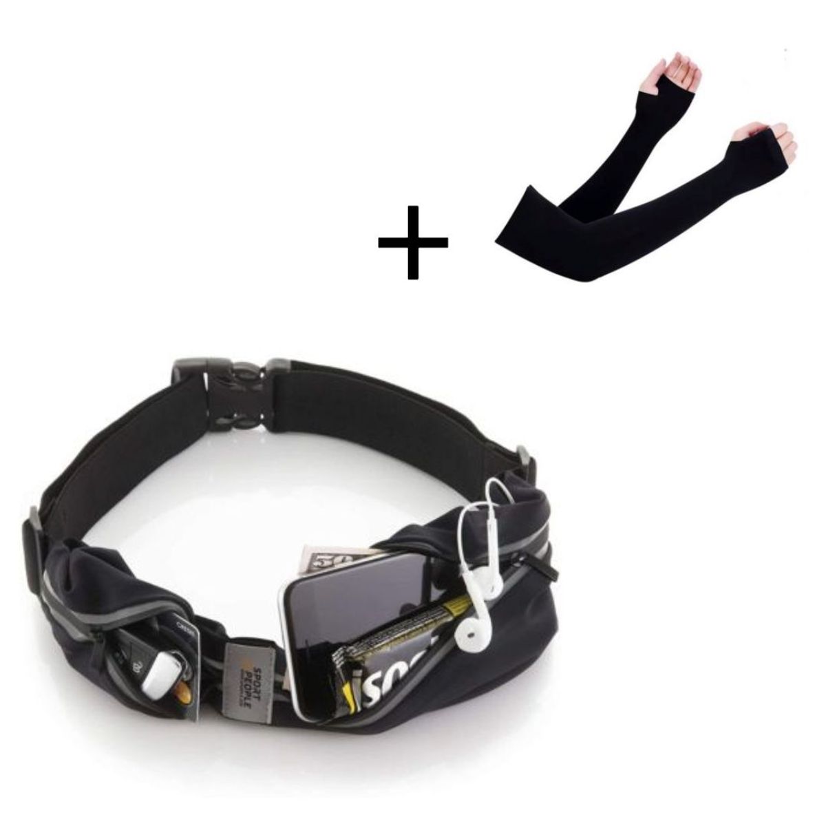 GENERICO - Canguro Deportivo Delgado Ultrafino Y Manga de Brazo Seda Negro