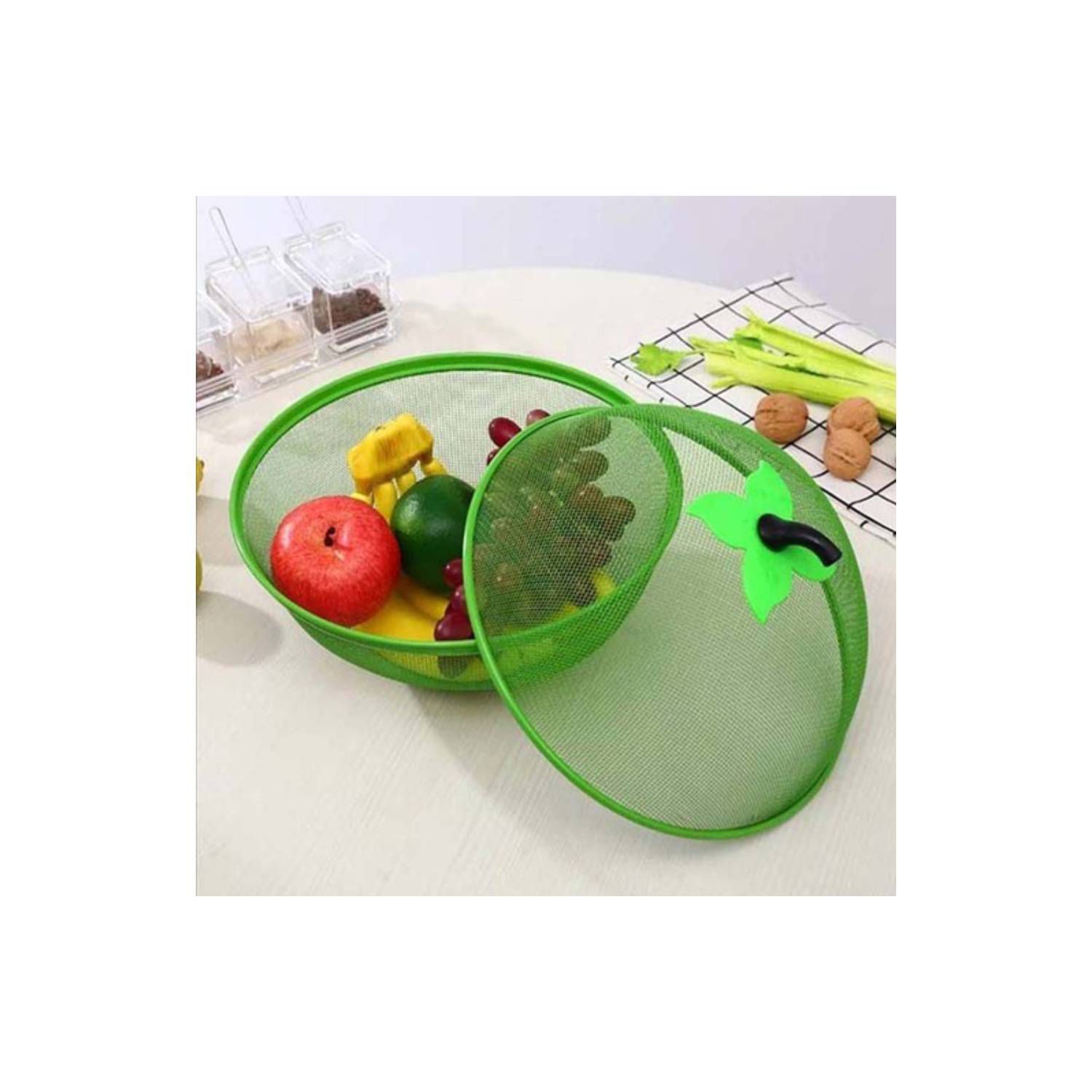 Frutero Con Tapa Antimoscas - Cesta Metálica Gris (27 Cm) - 2 Juegos - Fruteros De Cocina Modernos