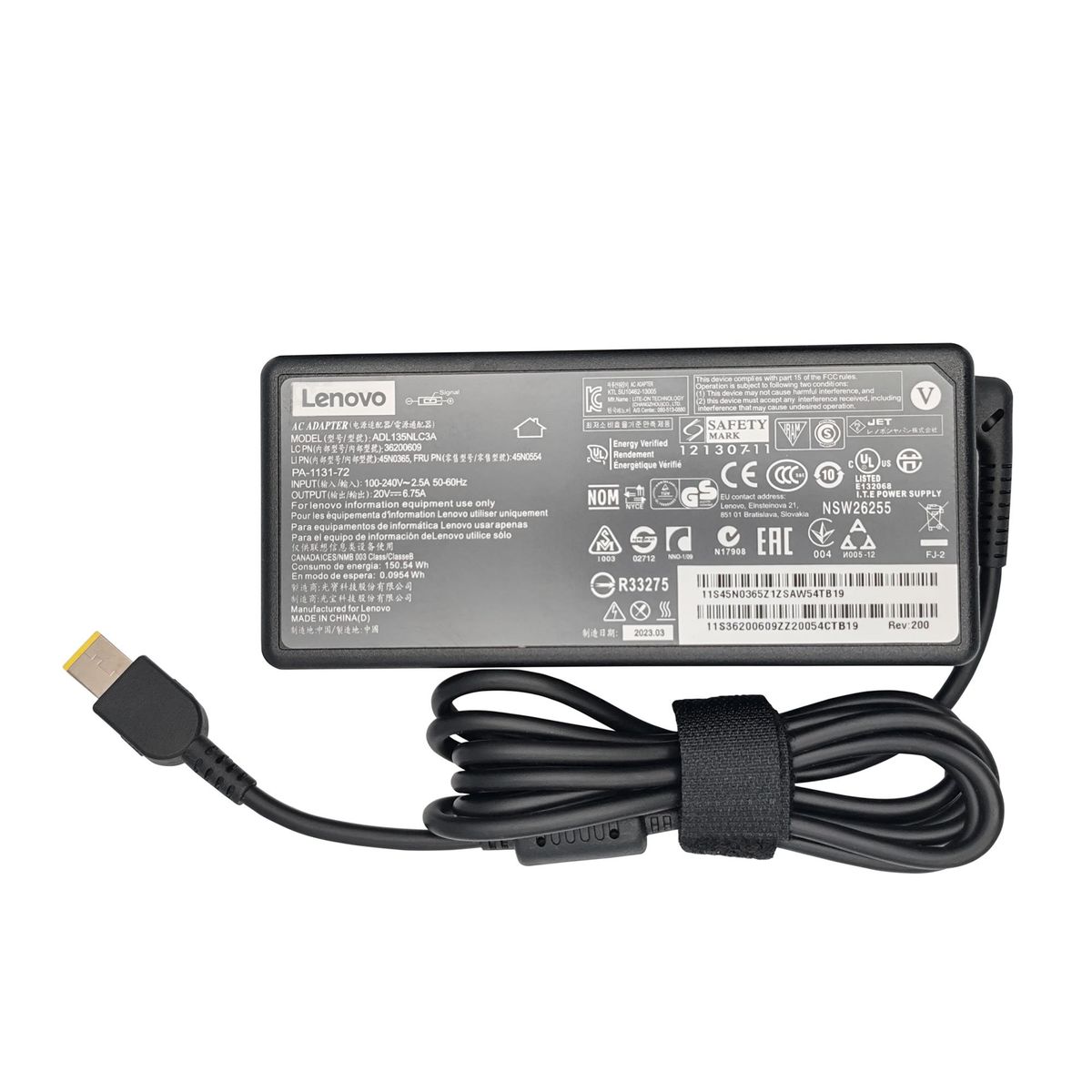 LENOVO - CARGADOR PARA LENOVO 20V 6.75A 135W, PUNTA USB AMARILLA