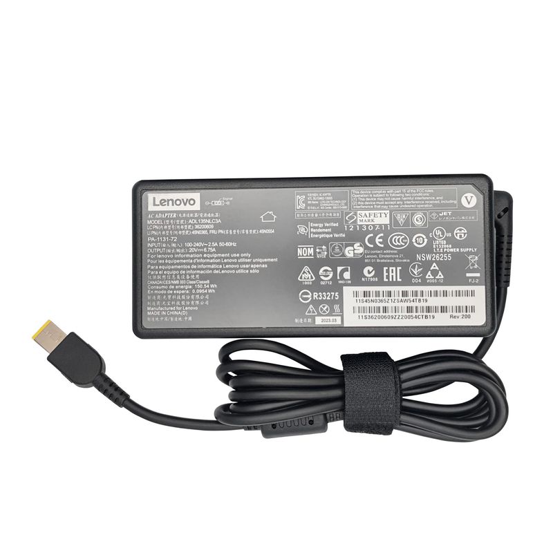 LENOVO - CARGADOR PARA LENOVO 20V 6.75A 135W, PUNTA USB AMARILLA