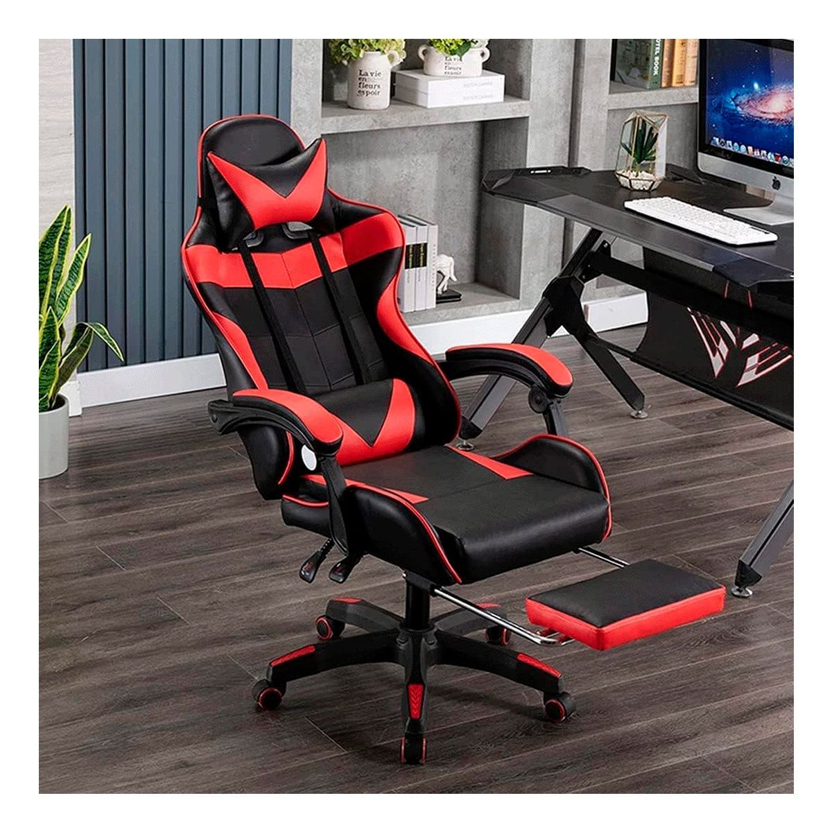 GENERICO - Silla Gamer Con Posapiés y Cojines Rojo