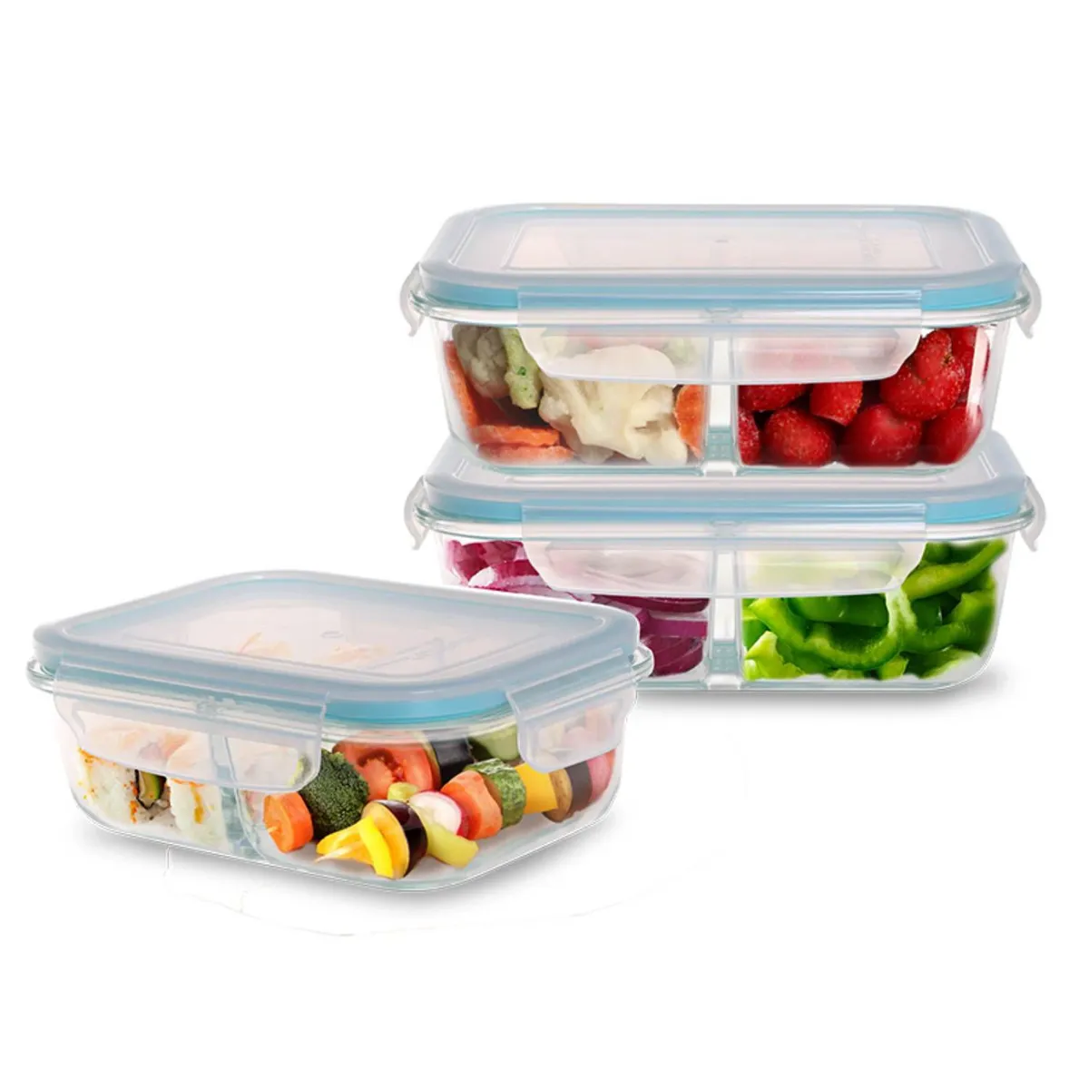 GENERICO - Set 3 contenedores herméticos con divisiones vidrio