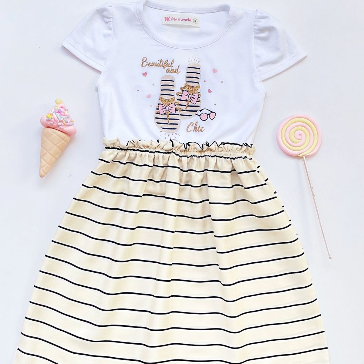 KIDS MASHMELO - Vestido de Niña con Estampado ‘Beautiful Chic’ Kids Mashmelo