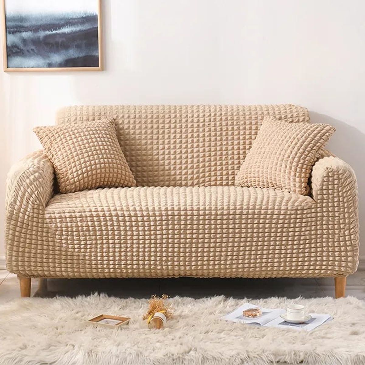 IMPORTADO MC - Funda de mueble 3-2-1 con 6 fundas de cojines Burbuja beige