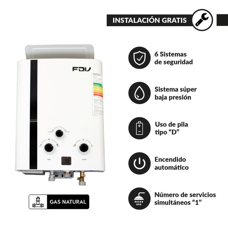 FDV - Terma de Paso Continuo a Gas Natural 5.5 L Tiro Natural FDV
