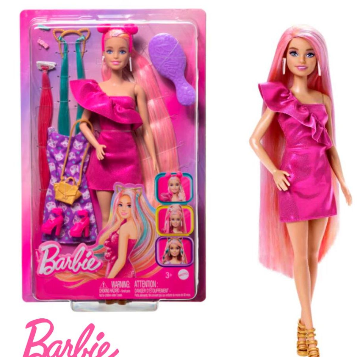 BARBIE - Barbie Fun & Fancy Hair Cabello Largo Rosa