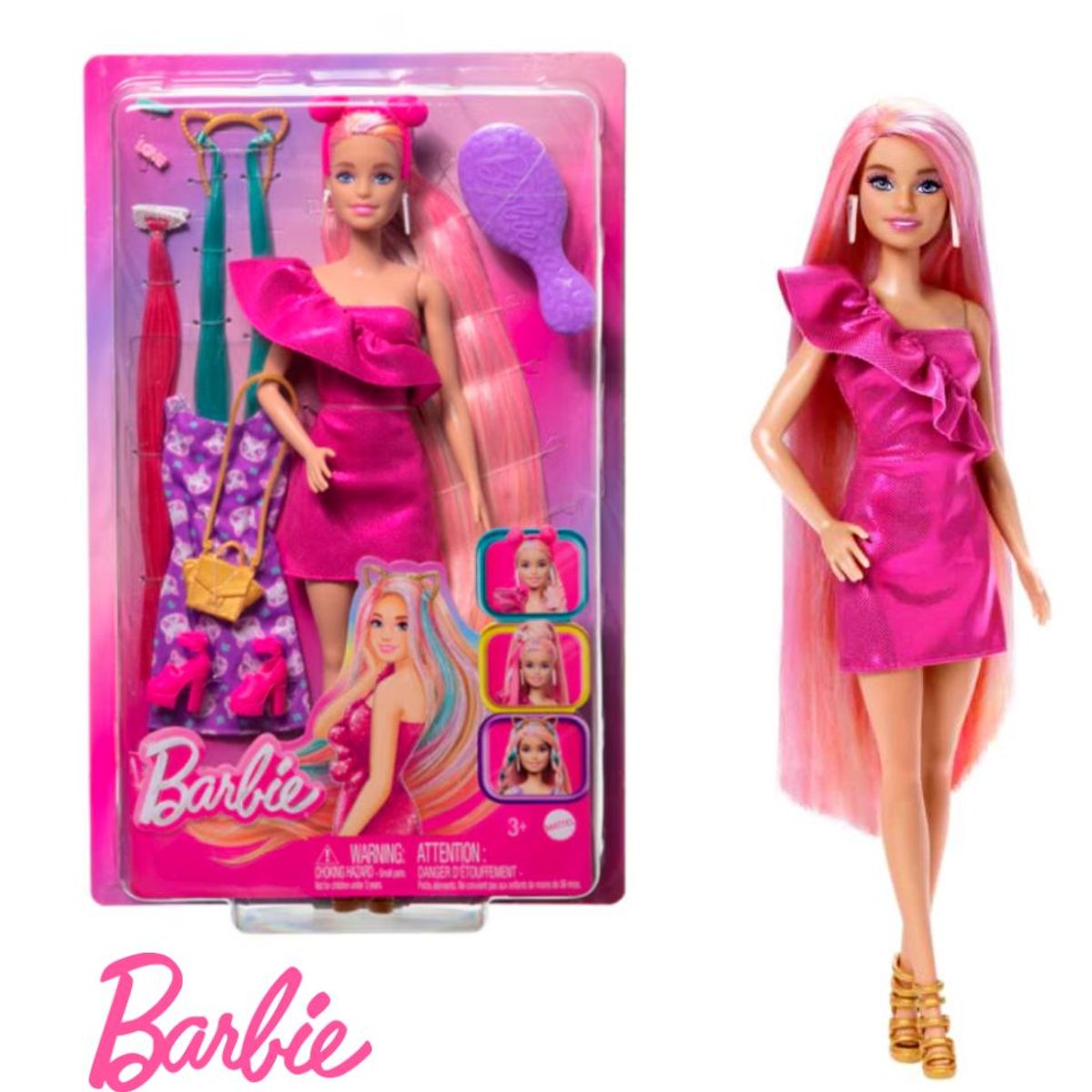 BARBIE - Barbie Fun & Fancy Hair Cabello Largo Rosa