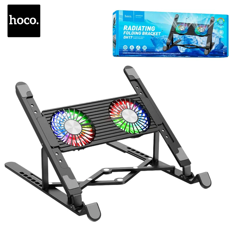 HOCO - Cooler Doble Ventilador Soporte Laptop Hoco DH-17 Con Luces RGB