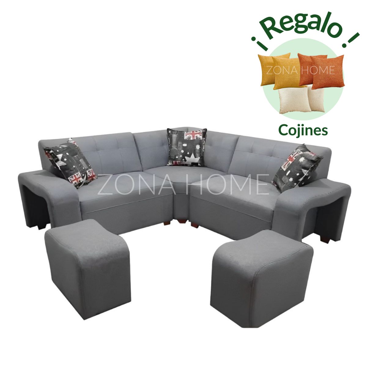 GENERICO - Sofá Seccional Los Ángeles 3 Cuerpos en L - Gris Claro