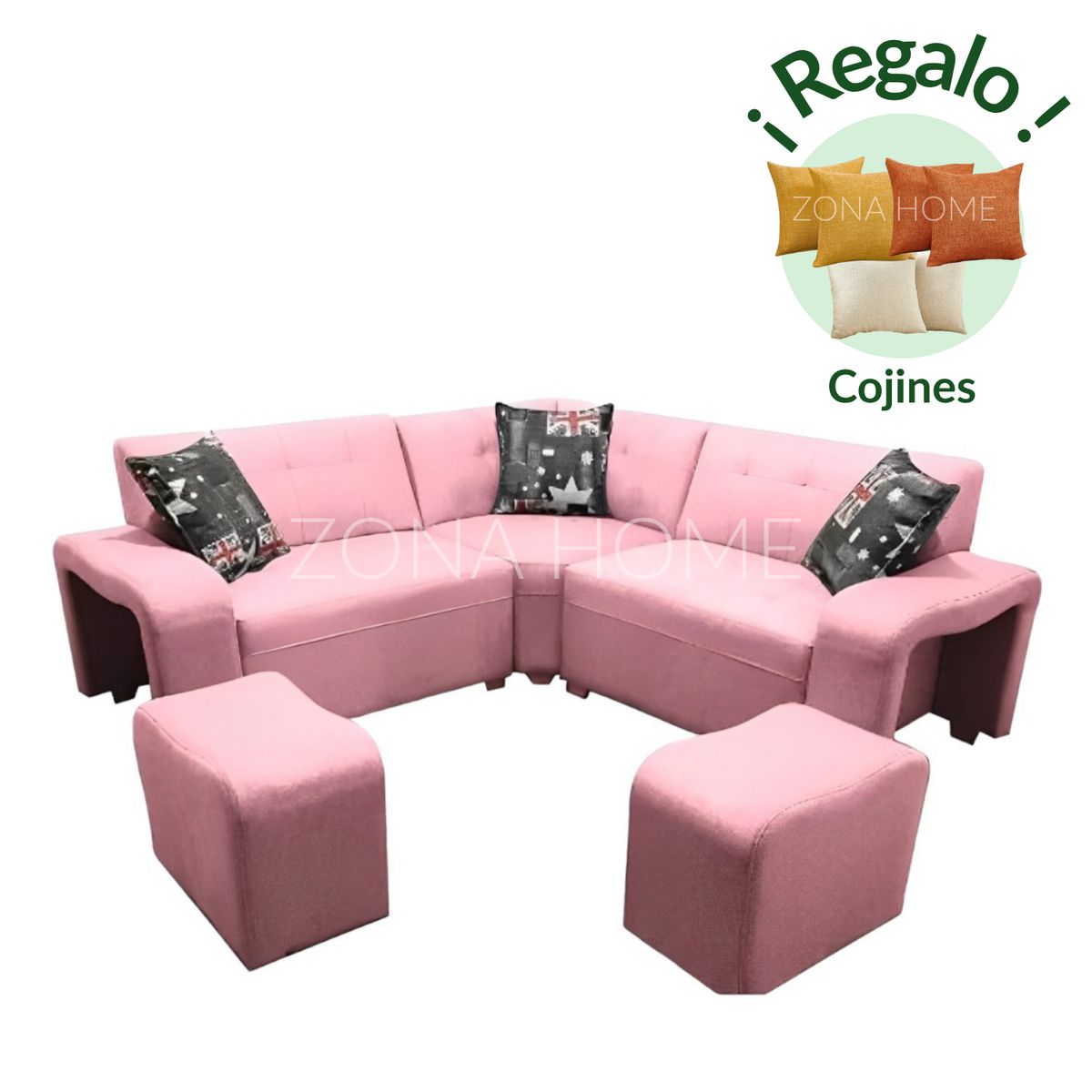 GENERICO - Sofá Seccional Los Ángeles 3 Cuerpos en L - Rosado