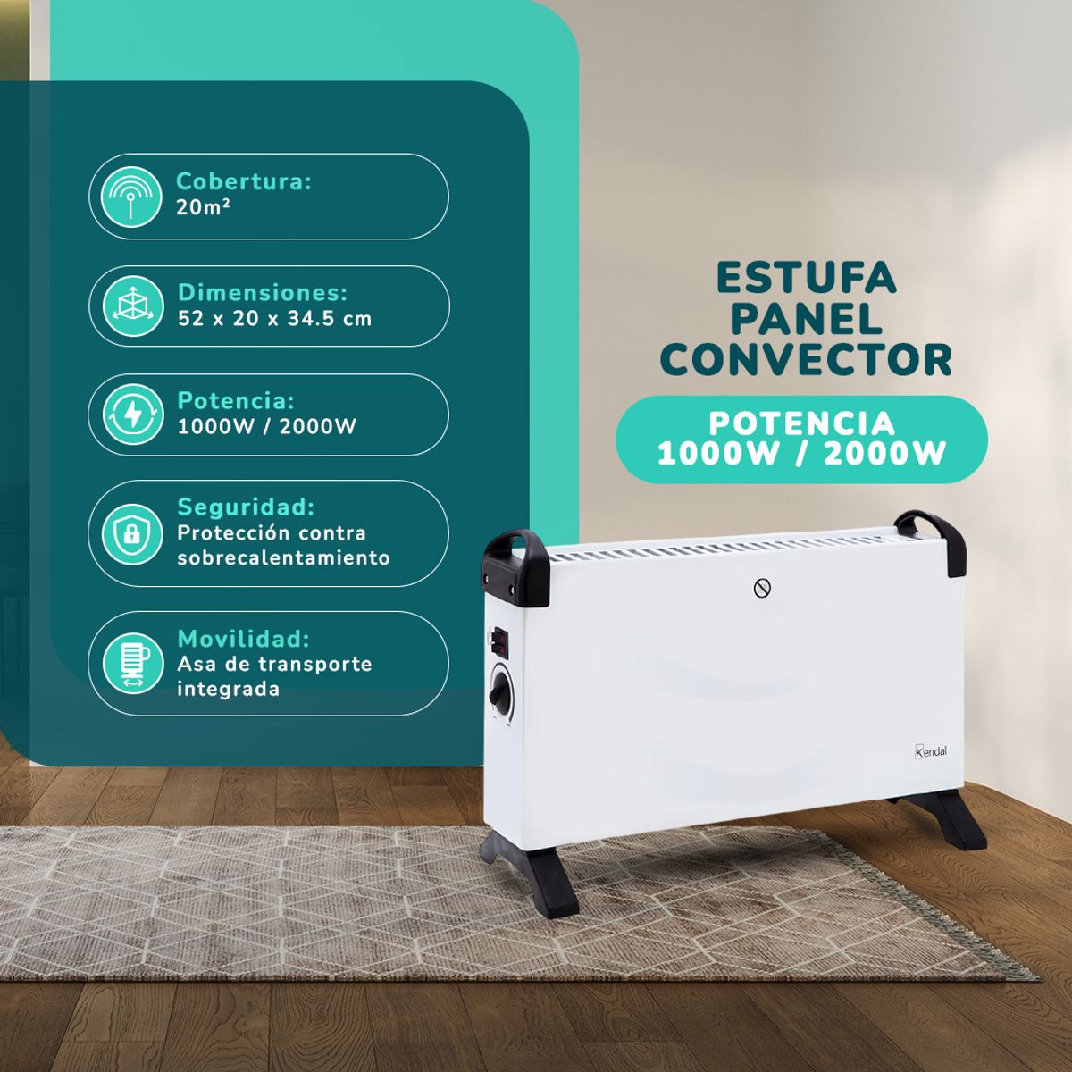 Kendal - Estufa Panel convector Kendal KCE-DL06