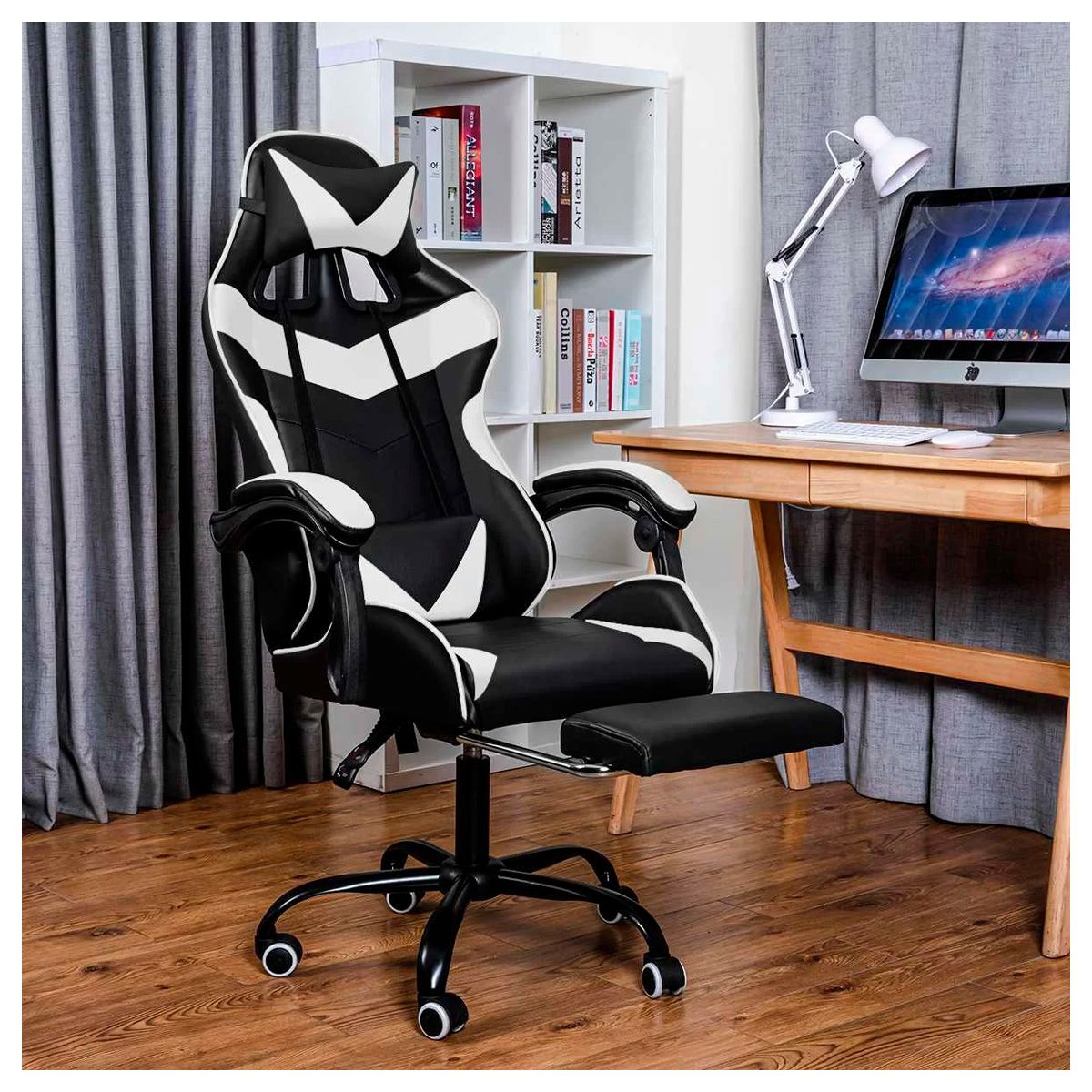 GENERICO - Silla Gamer 180° Con Posapiés y Cojines Negra