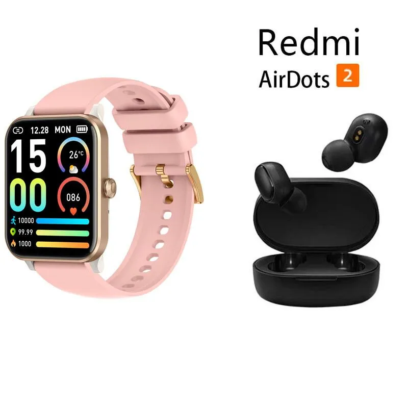 XIAOMI - Reloj inteligente Bluetooth rosa + combo Xiaomi Redmi AirDots 2