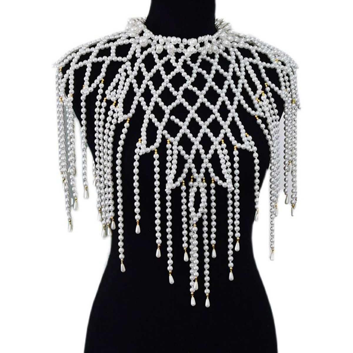 VATYERTY - Mantón estilo corte real con borla lujoso collar de perlas de imitación Bolero