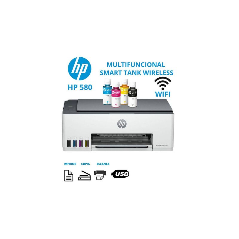 HP - Impresora Multifuncional HP Smart Tank 580 Inalambrica Wifi