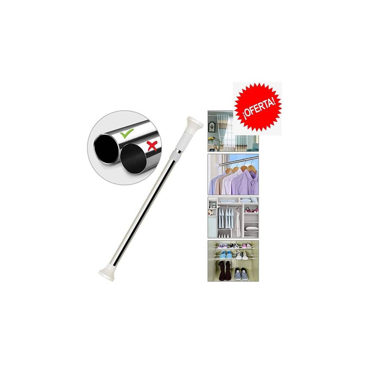 GENERICO - Tubo barra de cortina, ducha extendible a presión mediano 2 metros