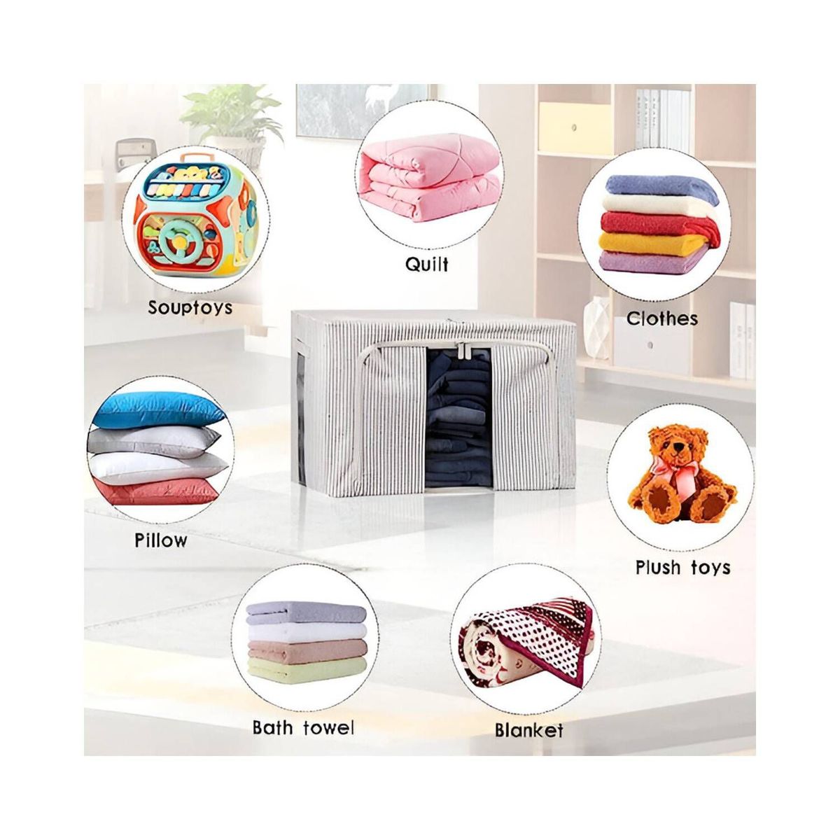 GENERICO - Cesta De Almacenamiento Plegable Para Sabanas Rayada Gris