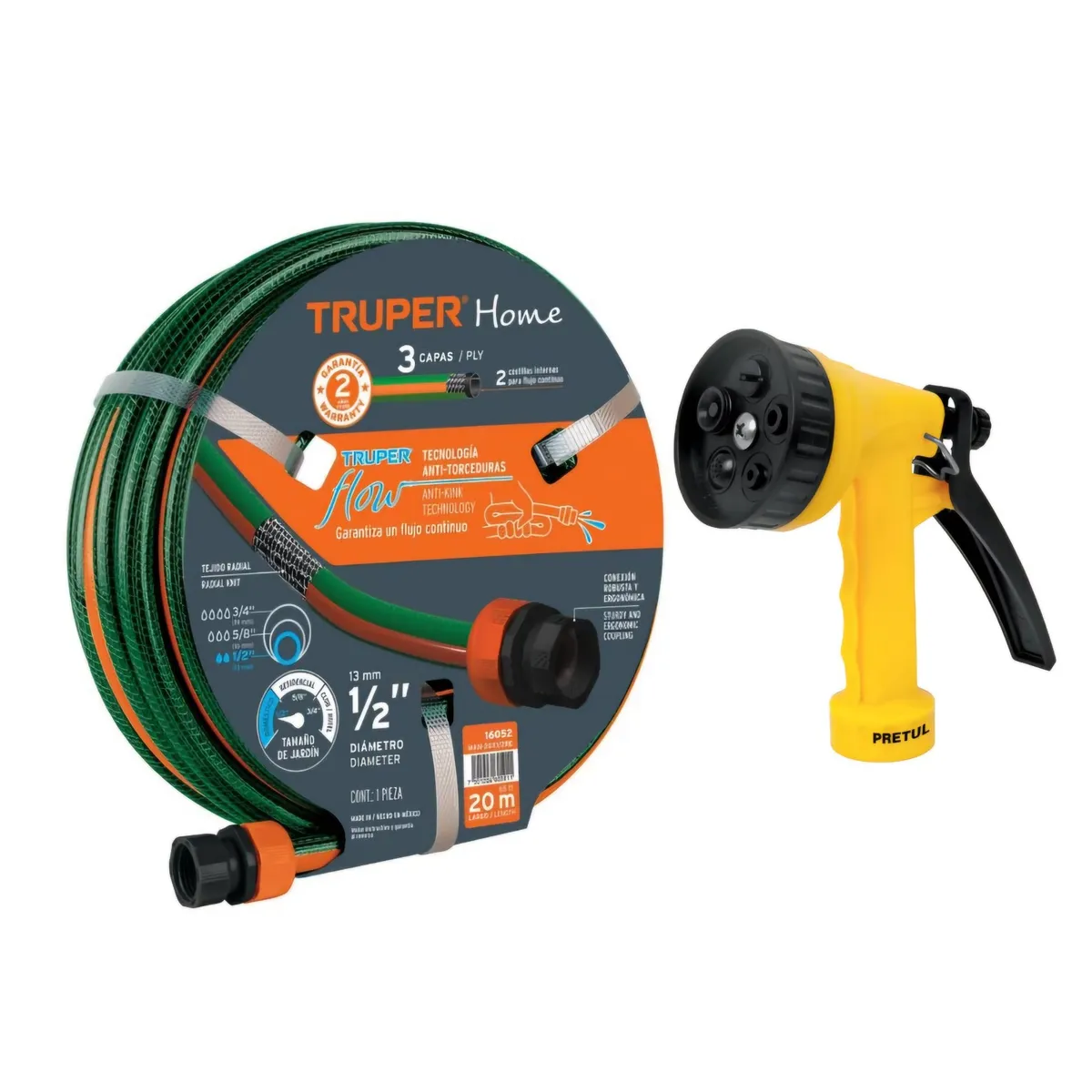 TRUPER - Manguera de Riego 20 Metros + Pistola de riego 5 funciones