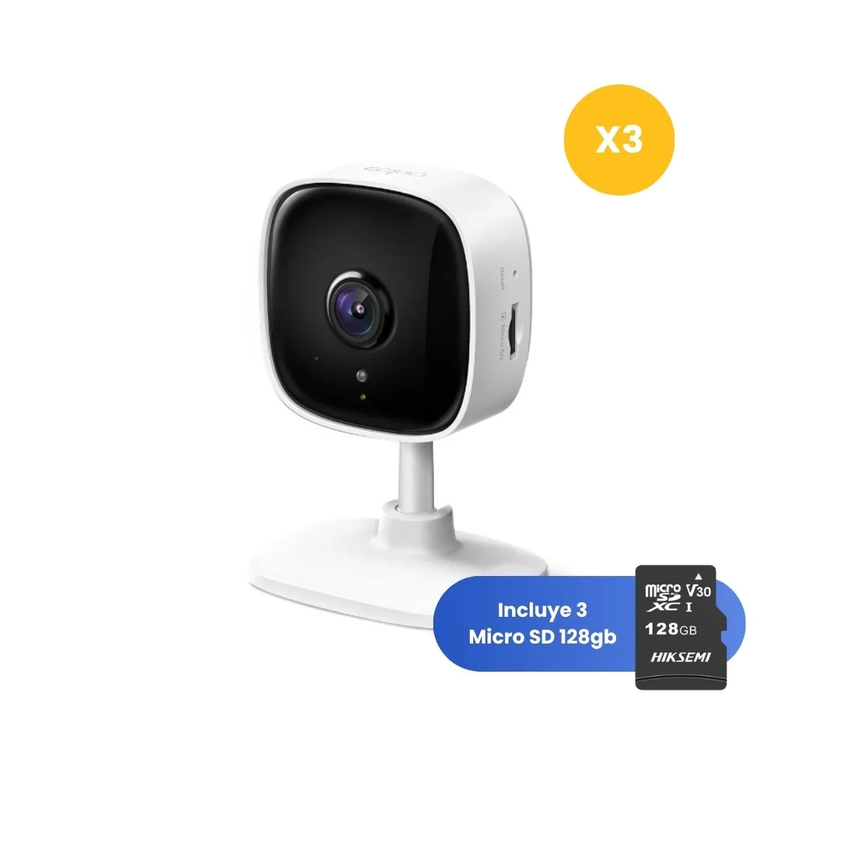 Kit de 3 Cámara de Seguridad Tapo C100 + Micro SD 128 GB Full HD interior fijo Wi-Fi TpLink, marca TP LINK - Foto Principal