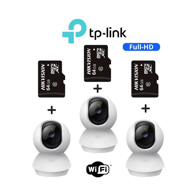 TP LINK - Kit 3 cámaras de seguridad Tapo-C200 con resolución 2MP + SD 64 GB - Tp-Link