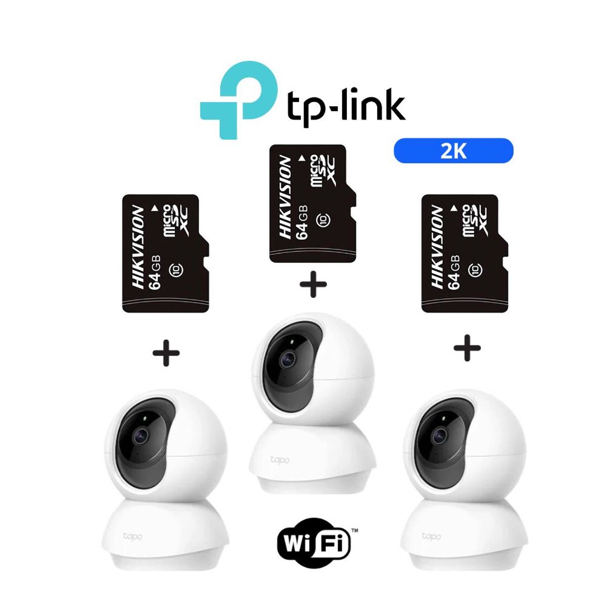 TP LINK - Kit de 3 Cámaras de seguridad Tapo C210 2K + Micro SD64GB - TpLink