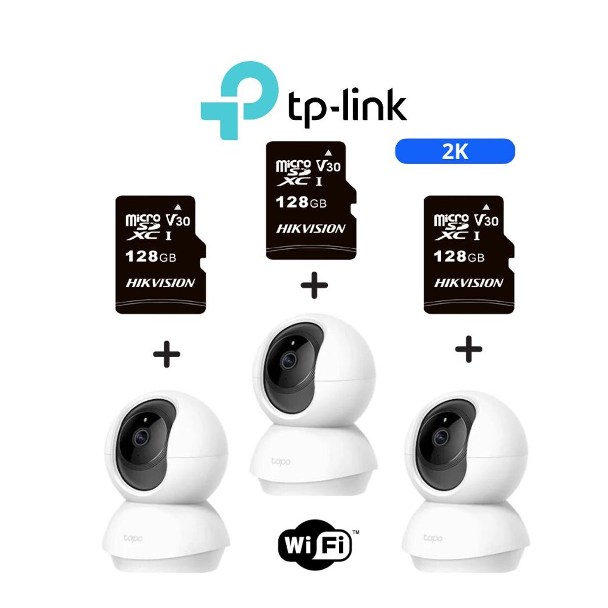 TP LINK - Kit de 3 Cámaras de seguridad Tapo C210 2K + Micro SD128GB -TpLink