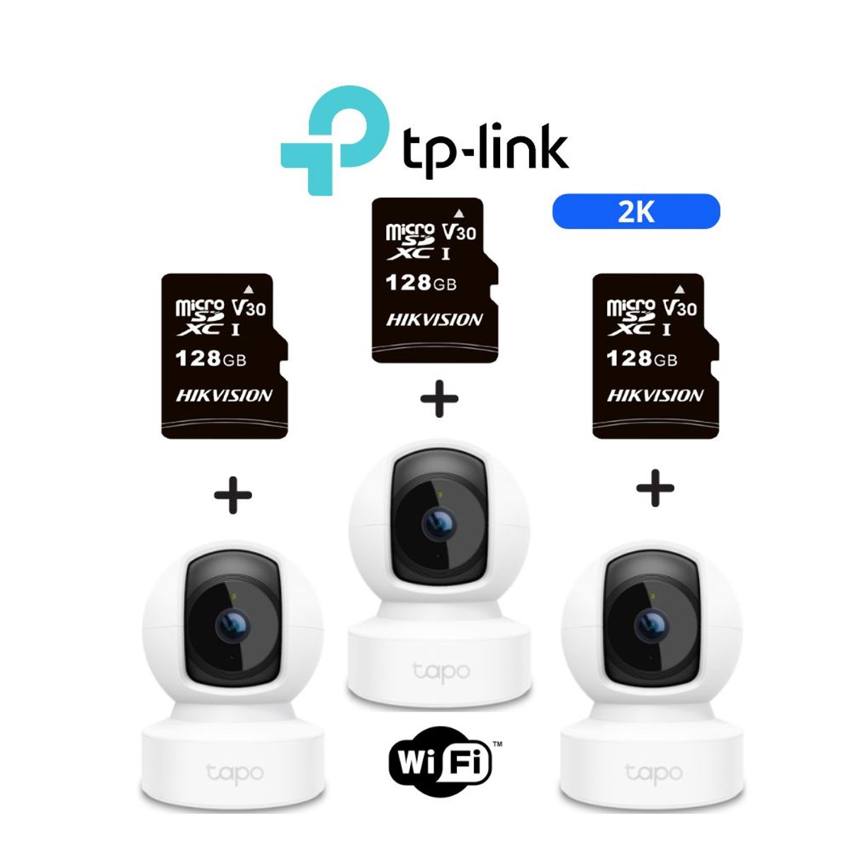 TP LINK - Kit de 3 Cámaras de seguridad Tapo C212 2K WiFiRJ45 + Micro SD 128GB - Tplink