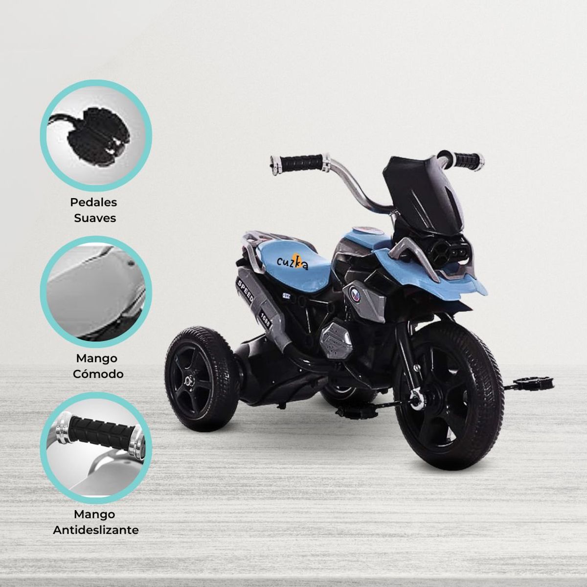 CUZKA - Moto a Pedal para Niños «DERBI» Ligth Blue